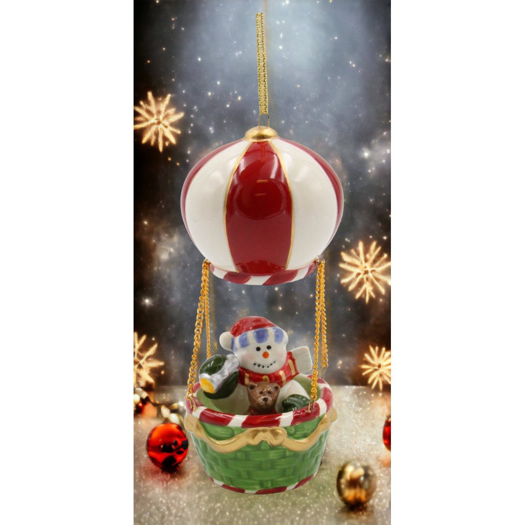 Ceramic Christmas Snowman Hot Air Balloon Ornament 2.75in Home Image 1