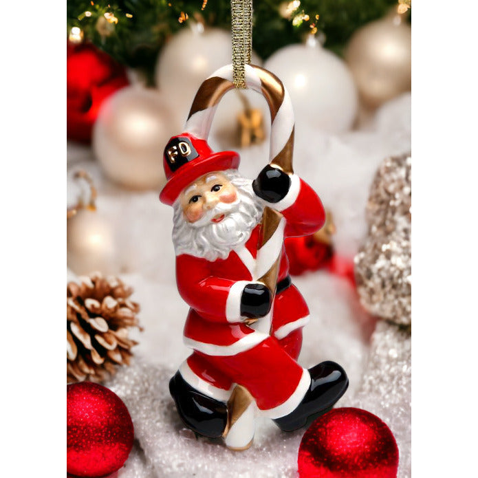 Ceramic Fire Fighter Santa Ornament 2.25x1.375x4.625 Image 1