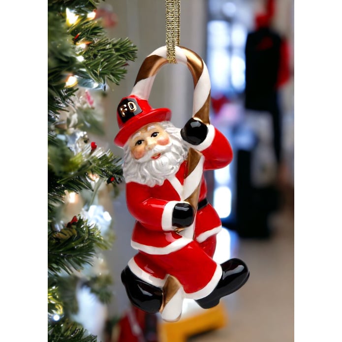 Ceramic Fire Fighter Santa Ornament 2.25x1.375x4.625 Image 2