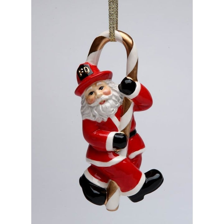 Ceramic Fire Fighter Santa Ornament 2.25x1.375x4.625 Image 3