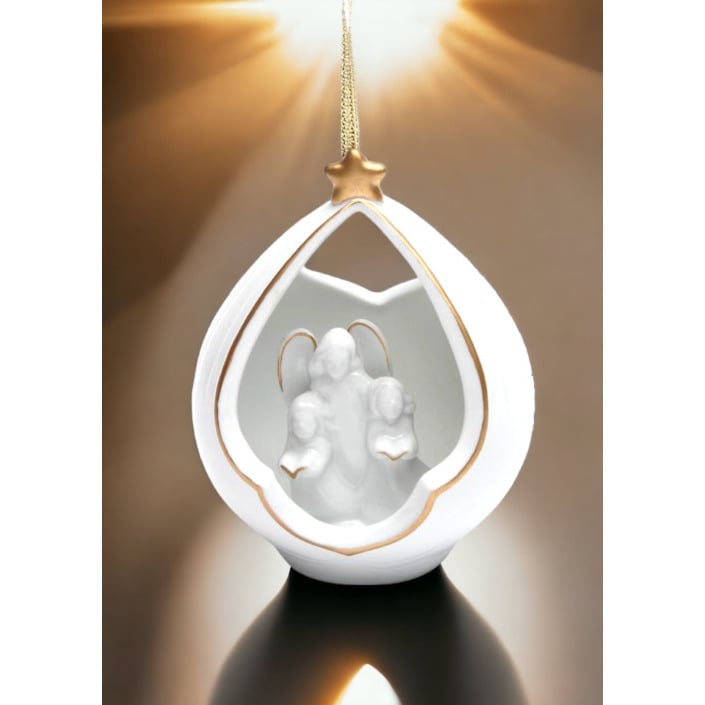 Ceramic Guardian Angel Ornament 3x2.75 Religious Image 1