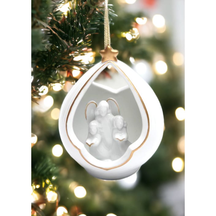 Ceramic Guardian Angel Ornament 3x2.75 Religious Image 2