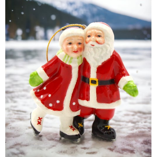 Ceramic Santa and Mrs Claus Ice Skating Ornament 3.625 x 1.5 x 4 Image 2