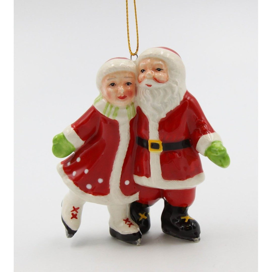 Ceramic Santa and Mrs Claus Ice Skating Ornament 3.625 x 1.5 x 4 Image 3