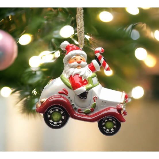 Ceramic Santa Driving Car Ornament 3x2.875 Inches Christmas Gift Image 2