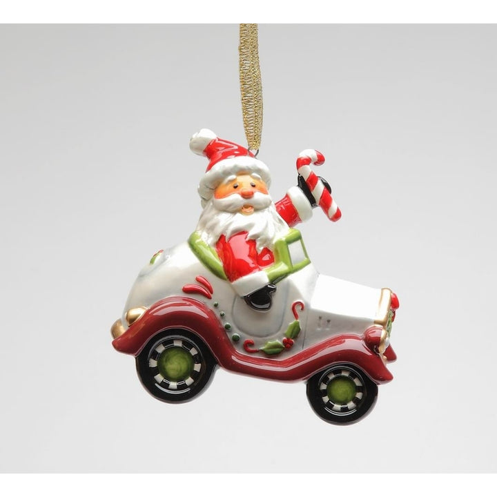 Ceramic Santa Driving Car Ornament 3x2.875 Inches Christmas Gift Image 3