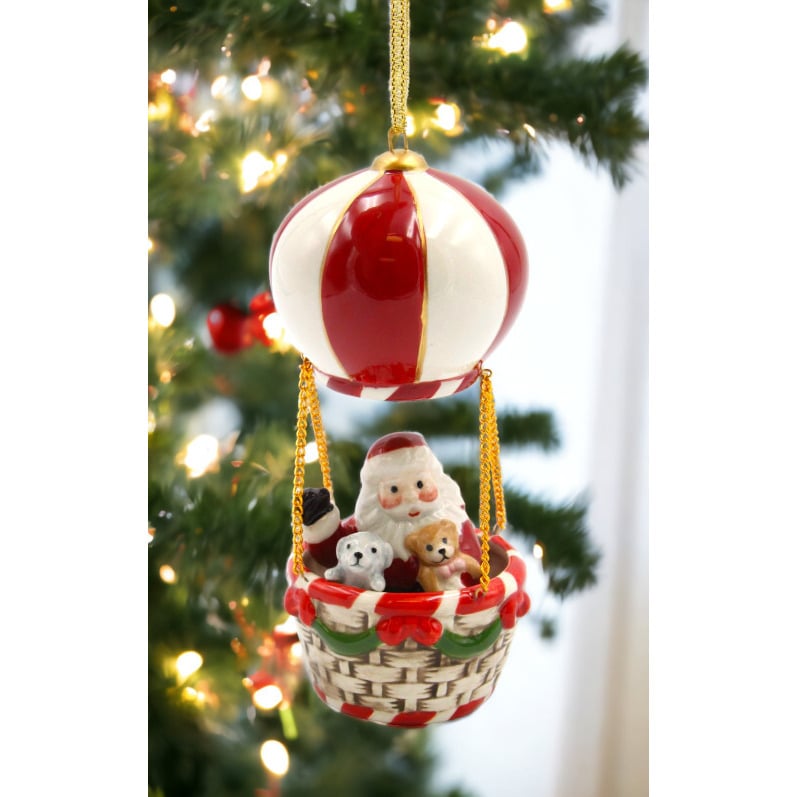 Ceramic Santa Hot Air Balloon Ornament 2.75x5.375 Christmas Gift Image 2