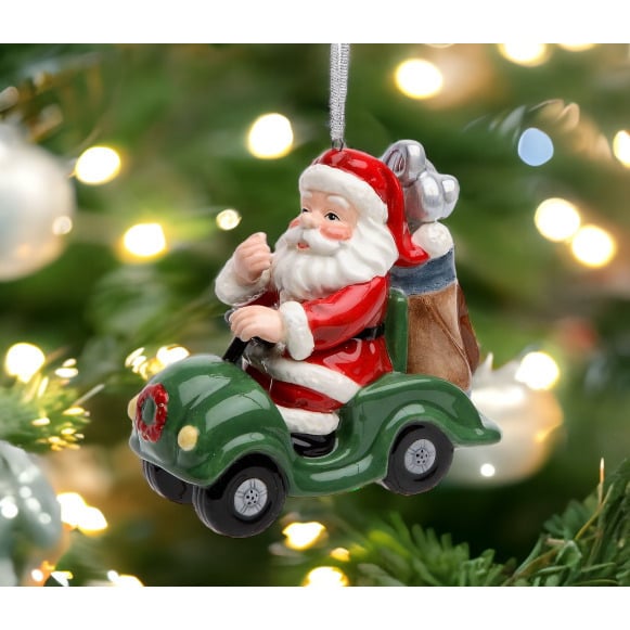 Ceramic Christmas Golf Cart Santa Ornament 3.875 x 1.875 x 3.625 Gift for Golfer Image 2