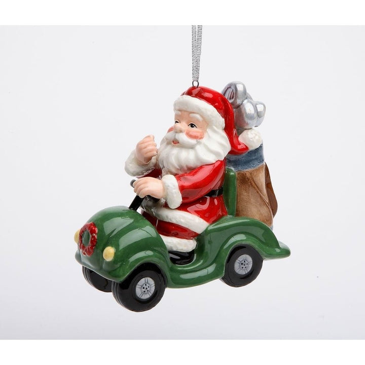 Ceramic Christmas Golf Cart Santa Ornament 3.875 x 1.875 x 3.625 Gift for Golfer Image 3