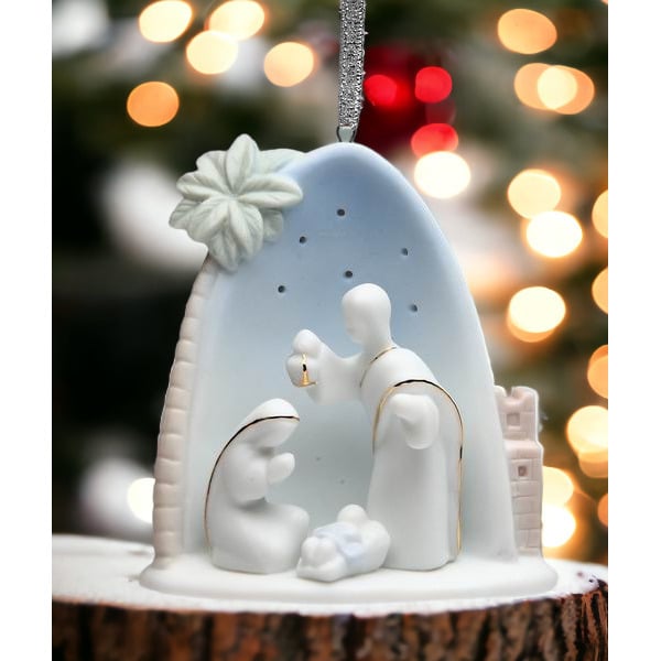 Ceramic Holy Family Nativity Ornament 3x2.125 Palm Tree Gift Image 1