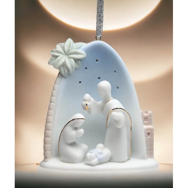 Ceramic Holy Family Nativity Ornament 3x2.125 Palm Tree Gift Image 2