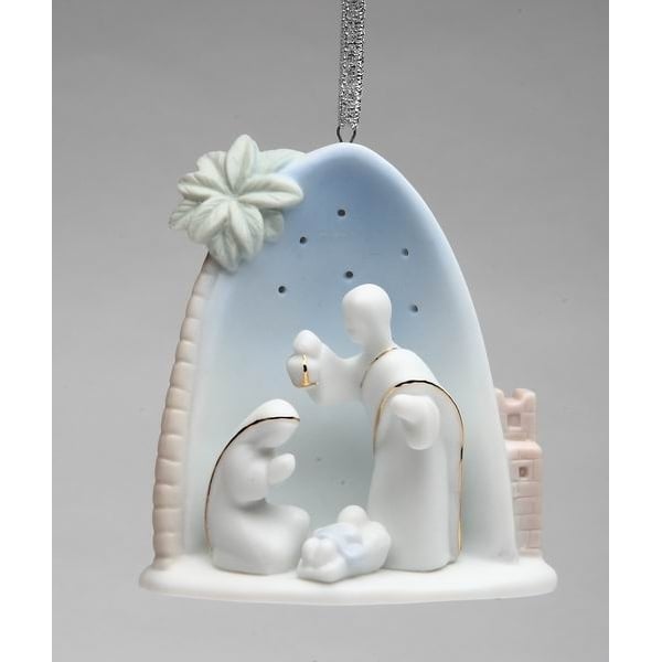 Ceramic Holy Family Nativity Ornament 3x2.125 Palm Tree Gift Image 3