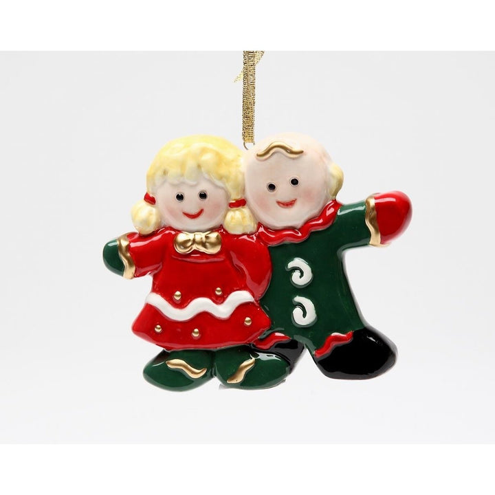 Ceramic Holiday Ornaments Set of 4 Train Angel Santa Children Gift Image 4