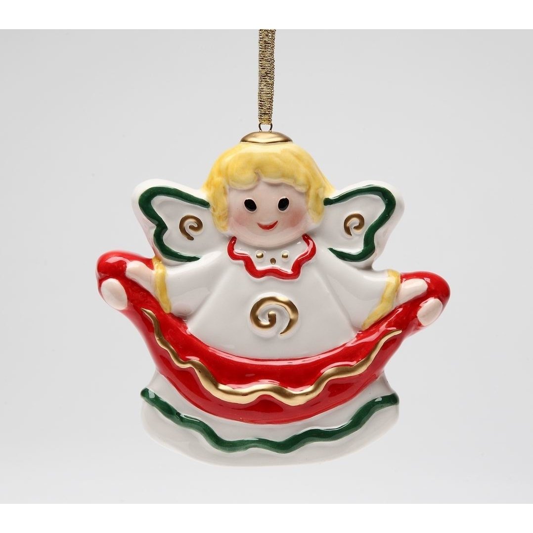 Ceramic Holiday Ornaments Set of 4 Train Angel Santa Children Gift Image 6