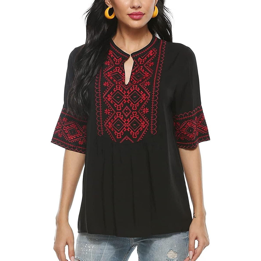 Embroidered Tops for Women Summer Boho Choth Mexican Bohemian Peasant Tops Loose 3/4 Sleeves Shirts Blouse Top Image 1