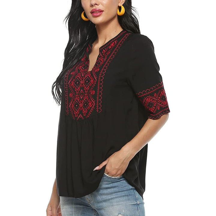 Embroidered Tops for Women Summer Boho Choth Mexican Bohemian Peasant Tops Loose 3/4 Sleeves Shirts Blouse Top Image 3