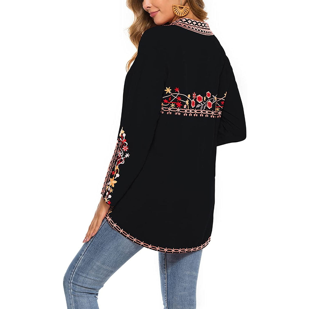 Embroidered Tops Long Sleeve Womens Mexican Boho Peasant Casual Loose Tunics Fall Blouse Shirts for Women Image 4