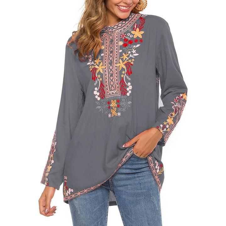 Embroidered Tops Long Sleeve Womens Mexican Boho Peasant Casual Loose Tunics Fall Blouse Shirts for Women Image 1