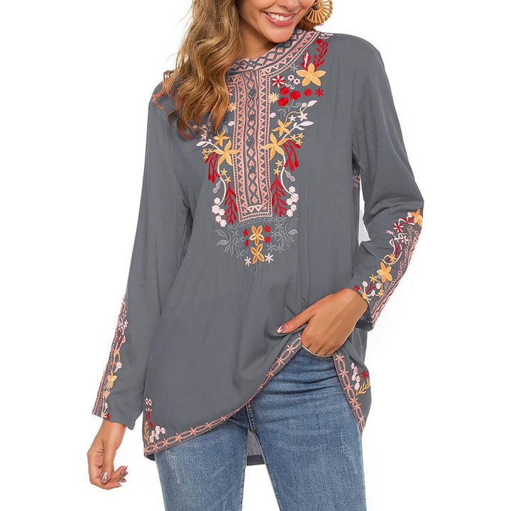 Embroidered Tops Long Sleeve Womens Mexican Boho Peasant Casual Loose Tunics Fall Blouse Shirts for Women Image 8