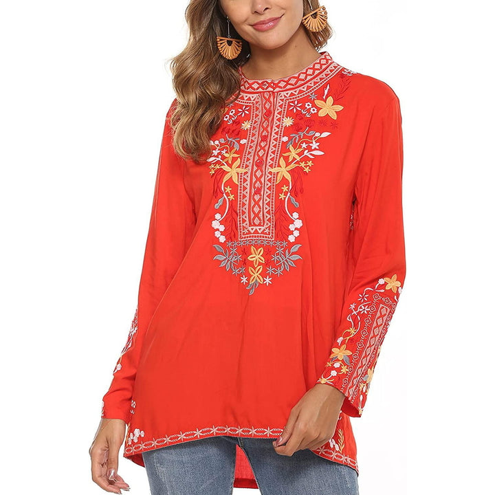 Embroidered Tops Long Sleeve Womens Mexican Boho Peasant Casual Loose Tunics Fall Blouse Shirts for Women Image 9