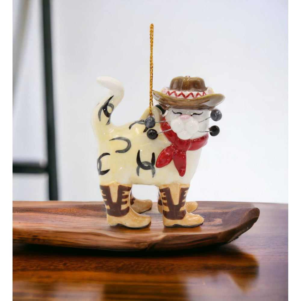 Ceramic Cowboy Cat Ornament 2.5x1.25x3 Gift for Cat Image 2