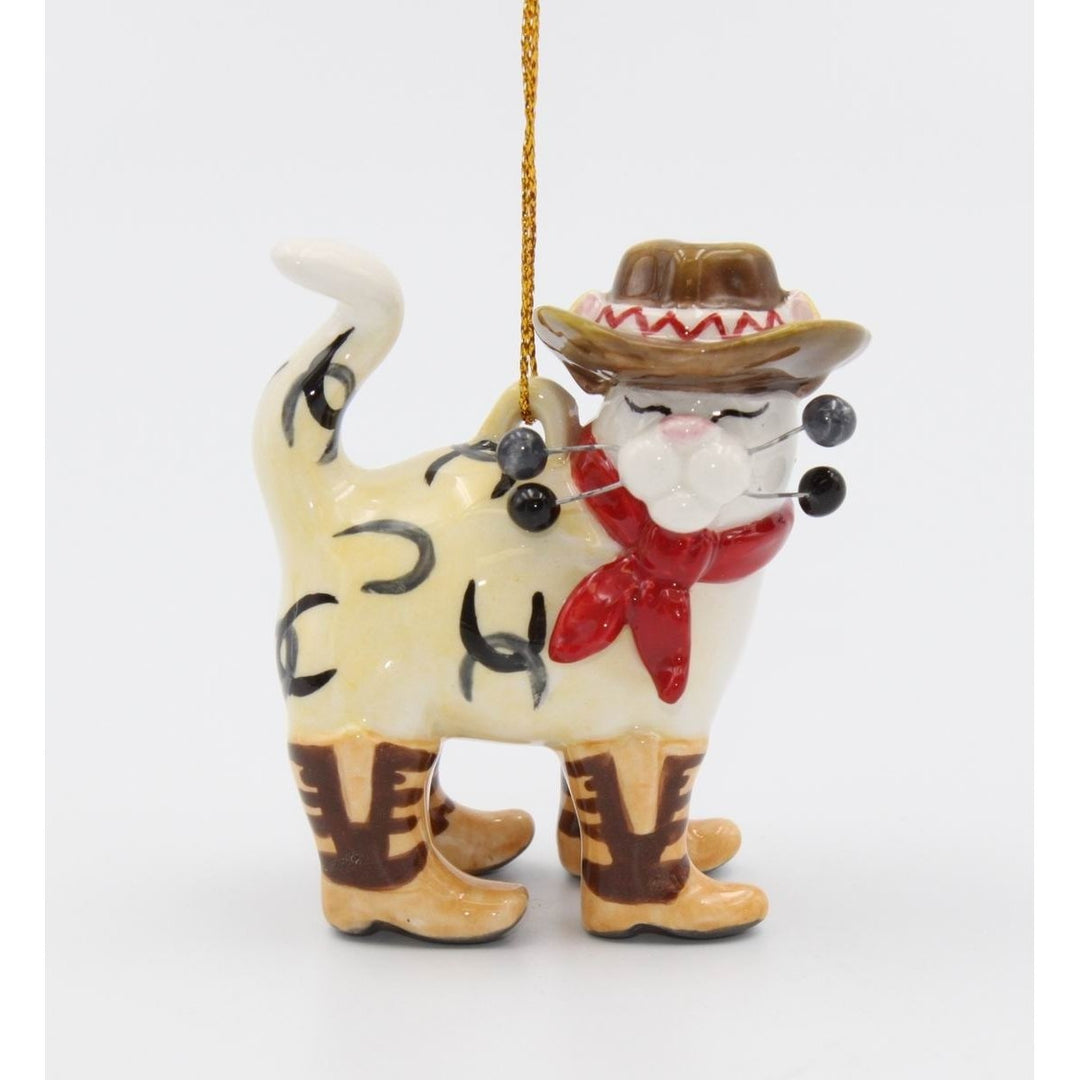 Ceramic Cowboy Cat Ornament 2.5x1.25x3 Gift for Cat Image 3