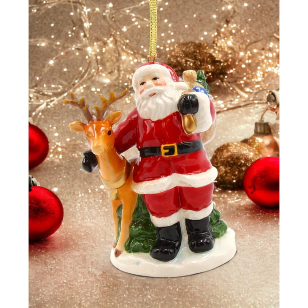 Ceramic Christmas Santa Reindeer Ornament 2.625x2.375x4 Image 1