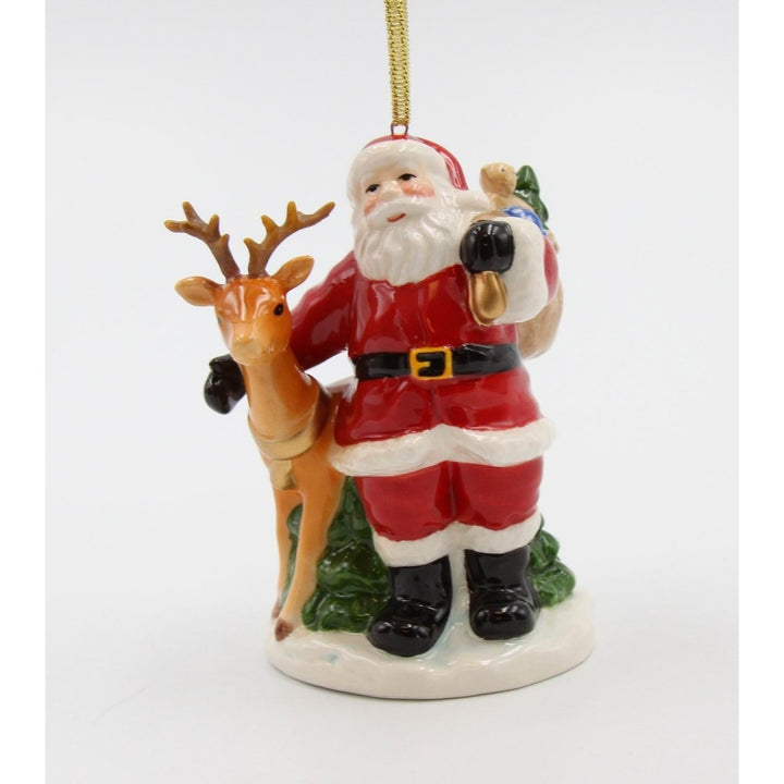 Ceramic Christmas Santa Reindeer Ornament 2.625x2.375x4 Image 2