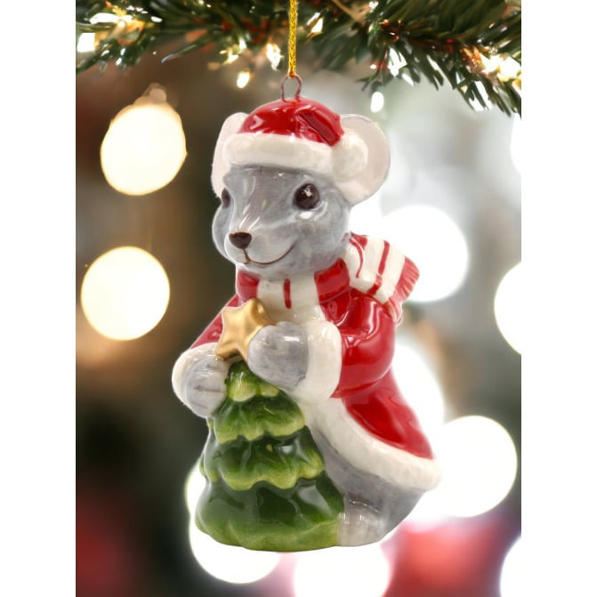 Ceramic Christmas Mouse Ornament 2 1/8" x 2" x 3 1/4" Image 2