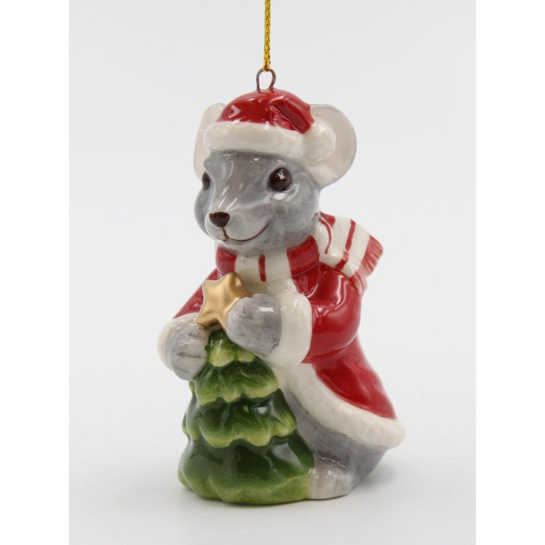 Ceramic Christmas Mouse Ornament 2 1/8" x 2" x 3 1/4" Image 3