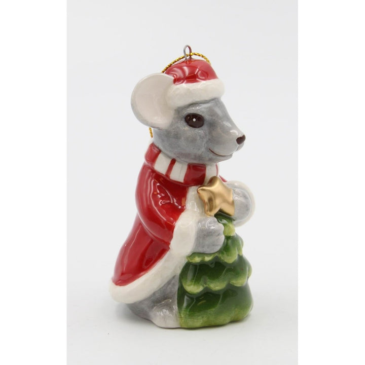 Ceramic Christmas Mouse Ornament 2 1/8" x 2" x 3 1/4" Image 4