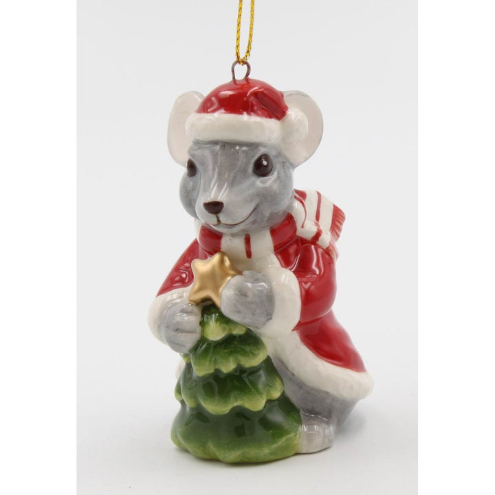 Ceramic Christmas Mouse Ornament 2 1/8" x 2" x 3 1/4" Image 4