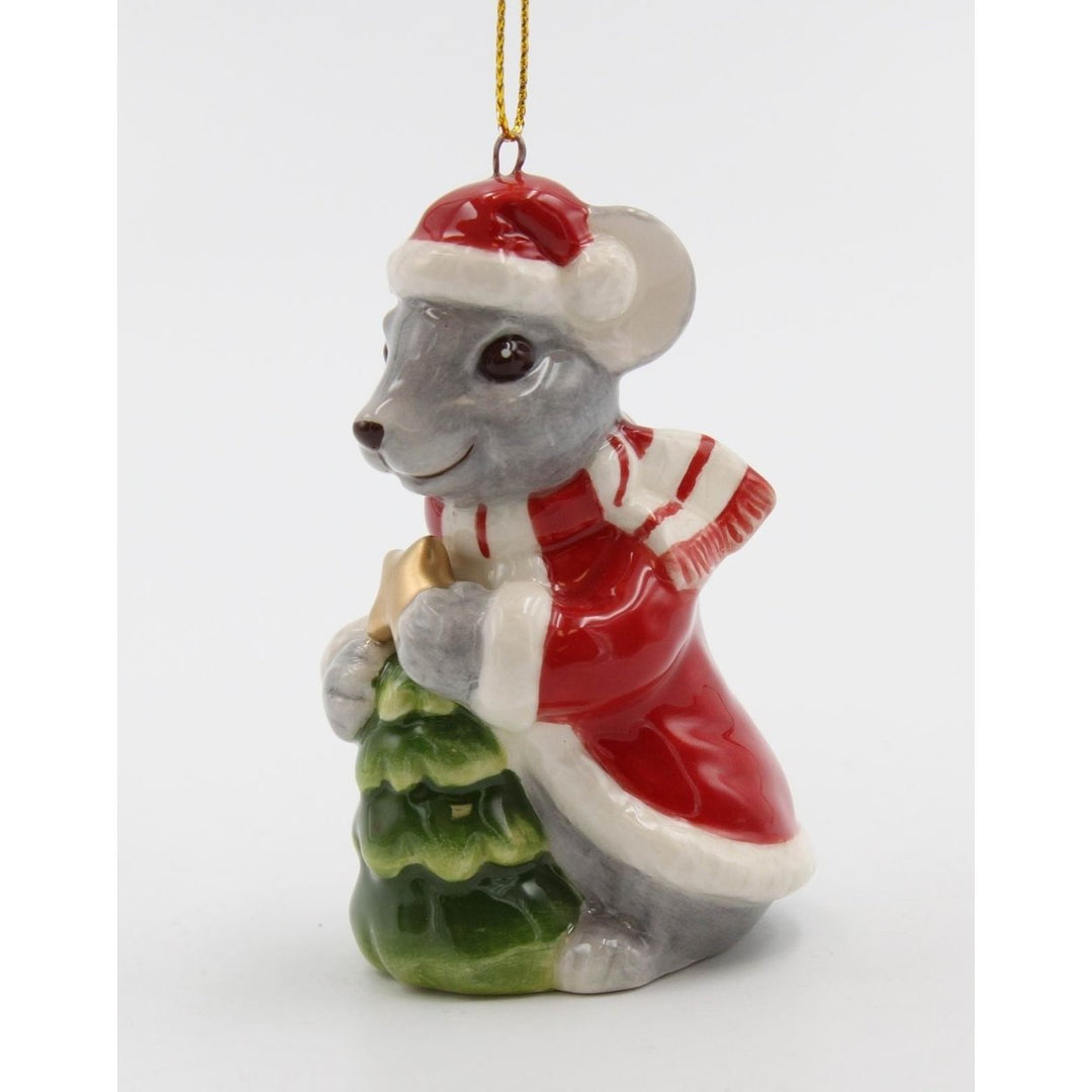 Ceramic Christmas Mouse Ornament 2 1/8" x 2" x 3 1/4" Image 6