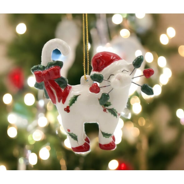 Ceramic Christmas Whisker Cat OrnamentHome DcorKitchen DcorChristmas Dcor, Image 2