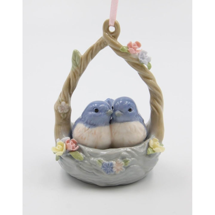 Ceramic Blue Birds in Basket Ornament 2.875 x 2.625 x 4 Home Gift Image 3