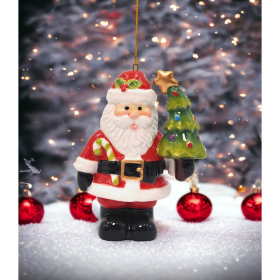 Ceramic Santa Christmas Tree Ornament 3in  Kitchen Image 2