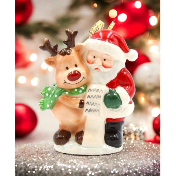 Ceramic Santa Reindeer Ornament 3 inch Holiday Kitchen Image 1