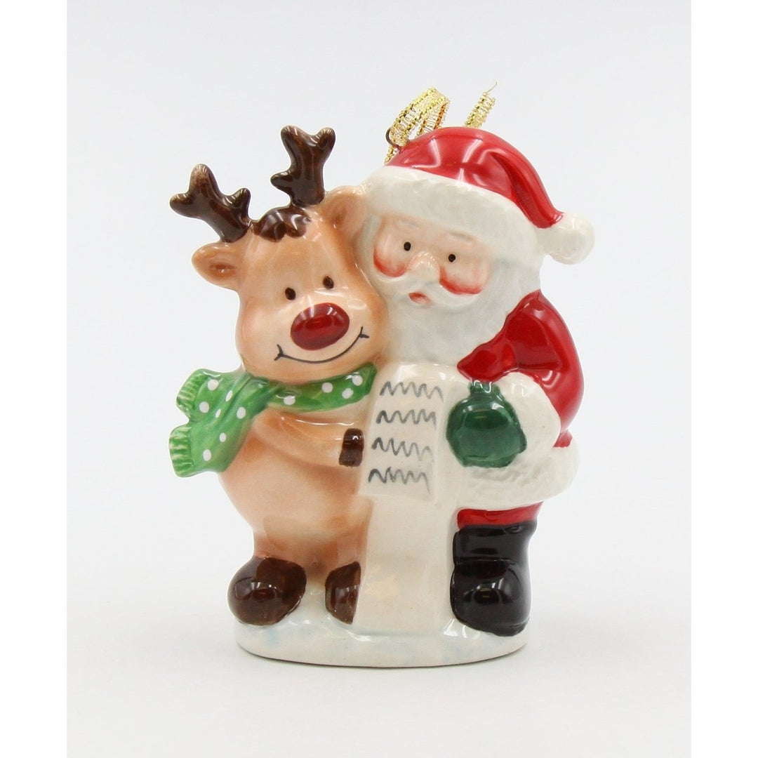 Ceramic Santa Reindeer Ornament 3 inch Holiday Kitchen Image 3