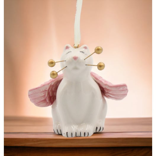 Ceramic Cat Angel Ornament 2.75" Home Gift for Cat Image 1