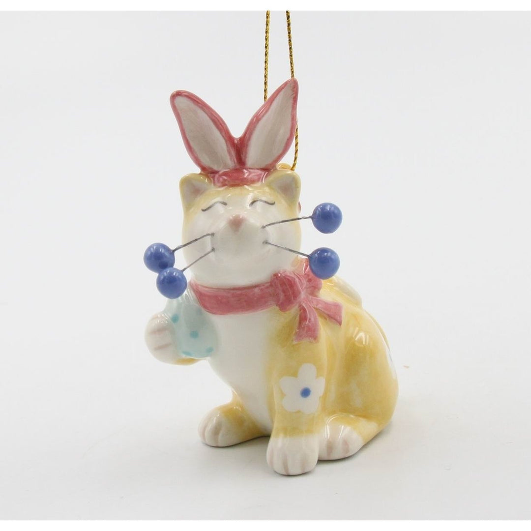 Ceramic Whiskered Cat Ornament with Bunny Ears 2.25" Gift for Cat Image 3