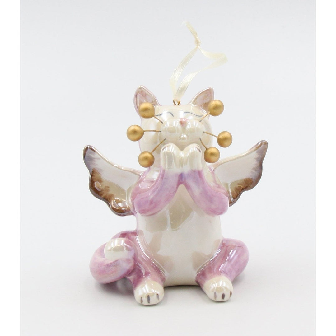 Ceramic Cat Angel Ornament 3.5in Large Religious Gift Cat Image 3