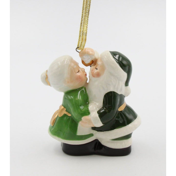 Ceramic Irish Green Kissing Santa Couple Ornament 3x1 3/4x3 1/2 Gift Image 3