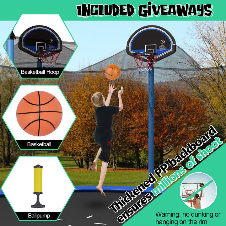 12/14/15/16FT Recreational Trampoline w/ Inner Enclosure Net Basketball Hoop Ladder Image 2