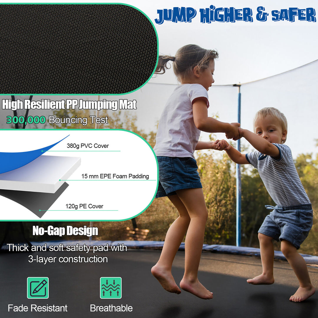 12/14/15/16FT Recreational Trampoline w/ Inner Enclosure Net Basketball Hoop Ladder Image 3