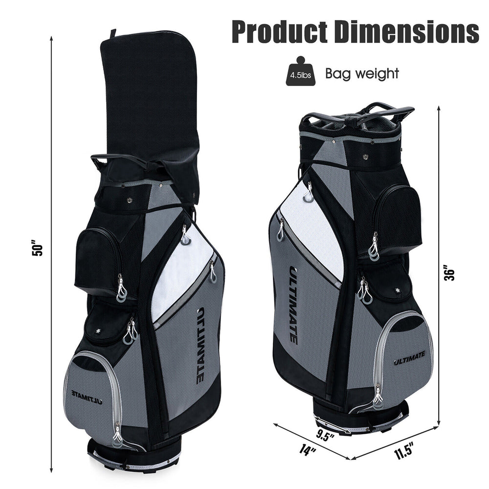 10" 14-Way Golf Cart Stand Bag w/Cooler Bag Waterproof Valuable Pocket Rain Hood Image 2