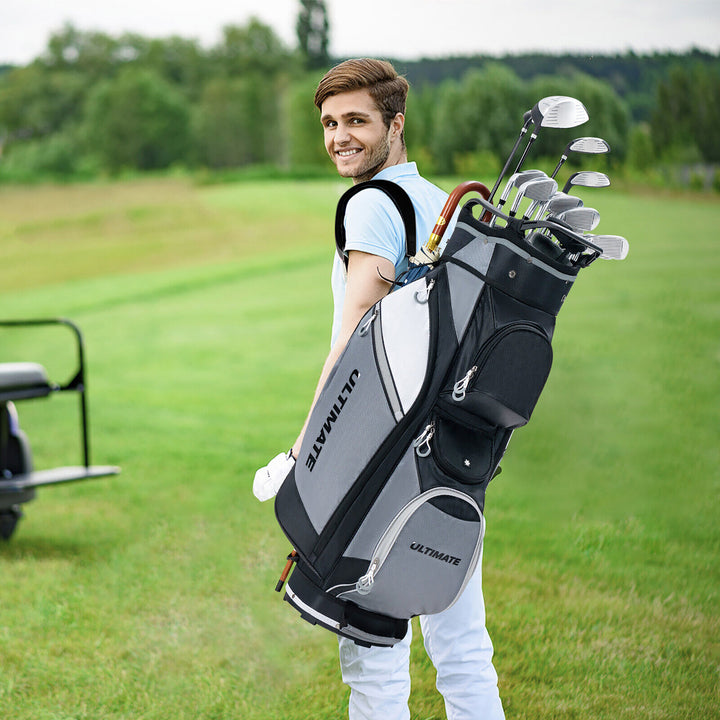 10" 14-Way Golf Cart Stand Bag w/Cooler Bag Waterproof Valuable Pocket Rain Hood Image 3