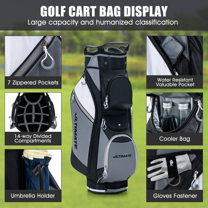 10" 14-Way Golf Cart Stand Bag w/Cooler Bag Waterproof Valuable Pocket Rain Hood Image 4