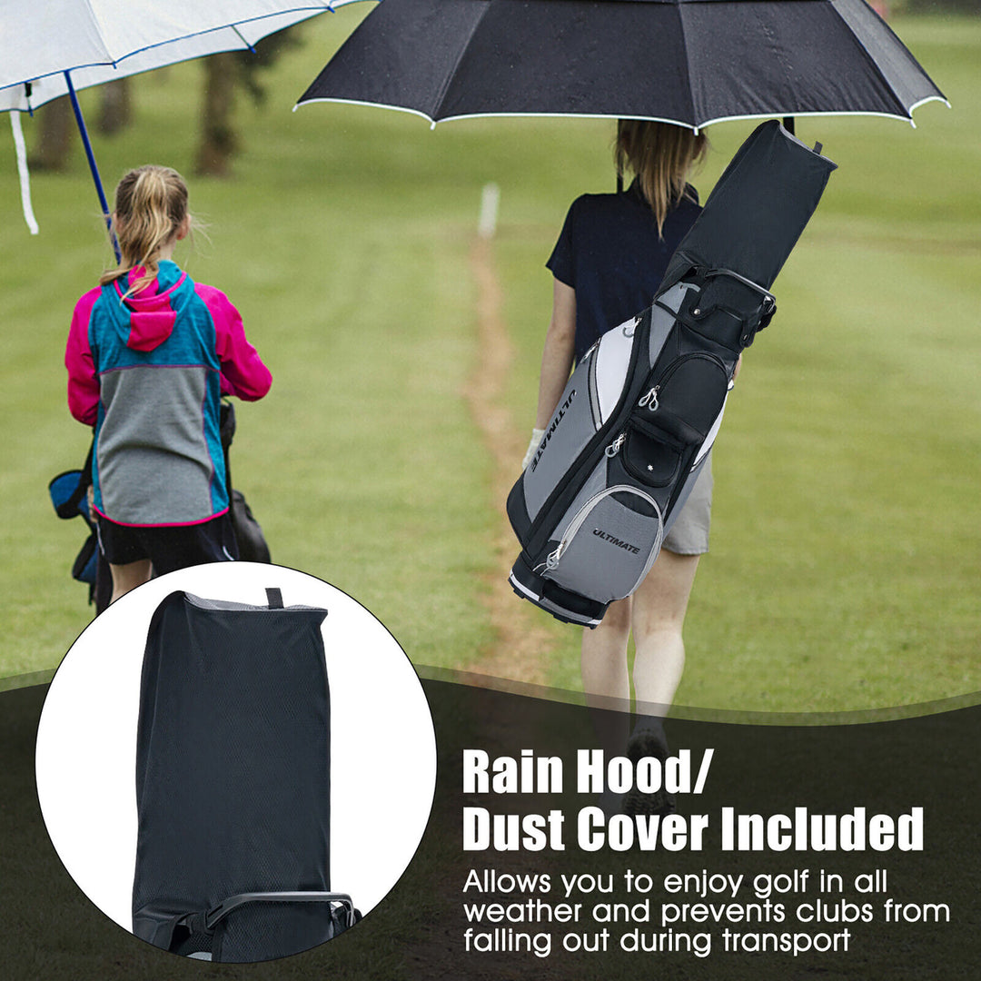 10" 14-Way Golf Cart Stand Bag w/Cooler Bag Waterproof Valuable Pocket Rain Hood Image 7