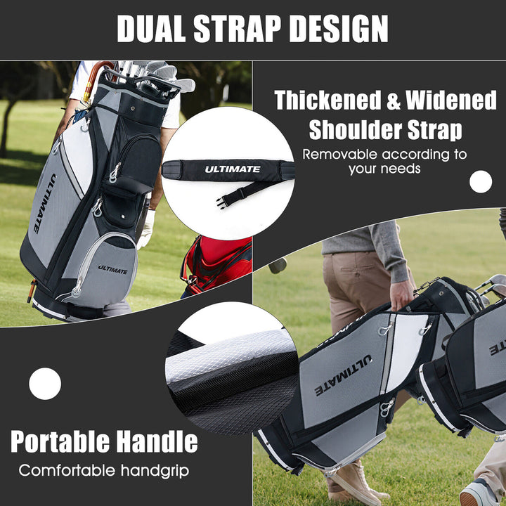 10" 14-Way Golf Cart Stand Bag w/Cooler Bag Waterproof Valuable Pocket Rain Hood Image 8