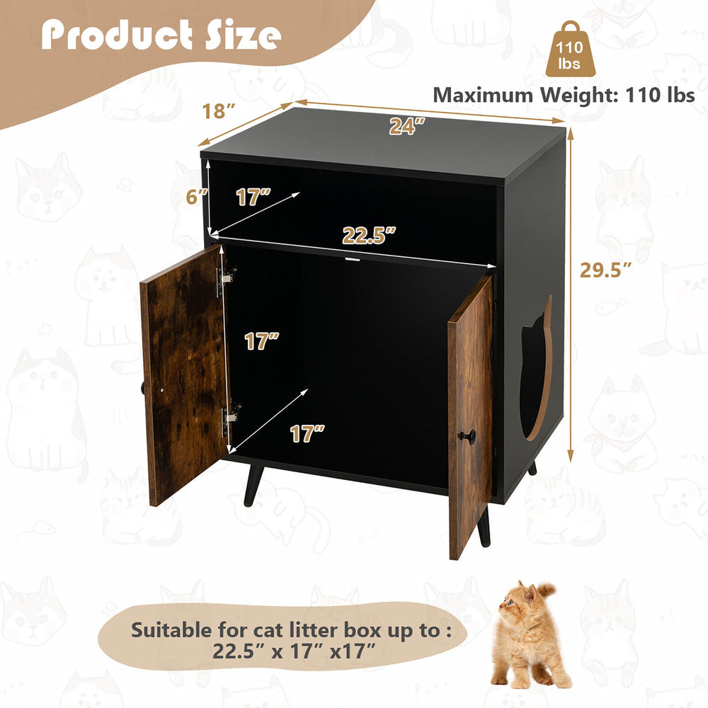 Cat Litter Box Enclosure Hidden Cat Washroom Cabinet with Entry Open Compartment Image 2